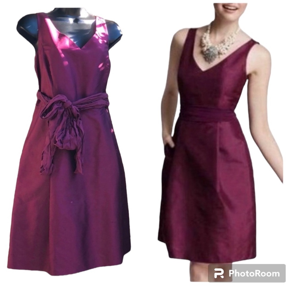 ANN TAYLOR | pure silk sleeveless v-neck bridesmaid midi dress in wine, size 10